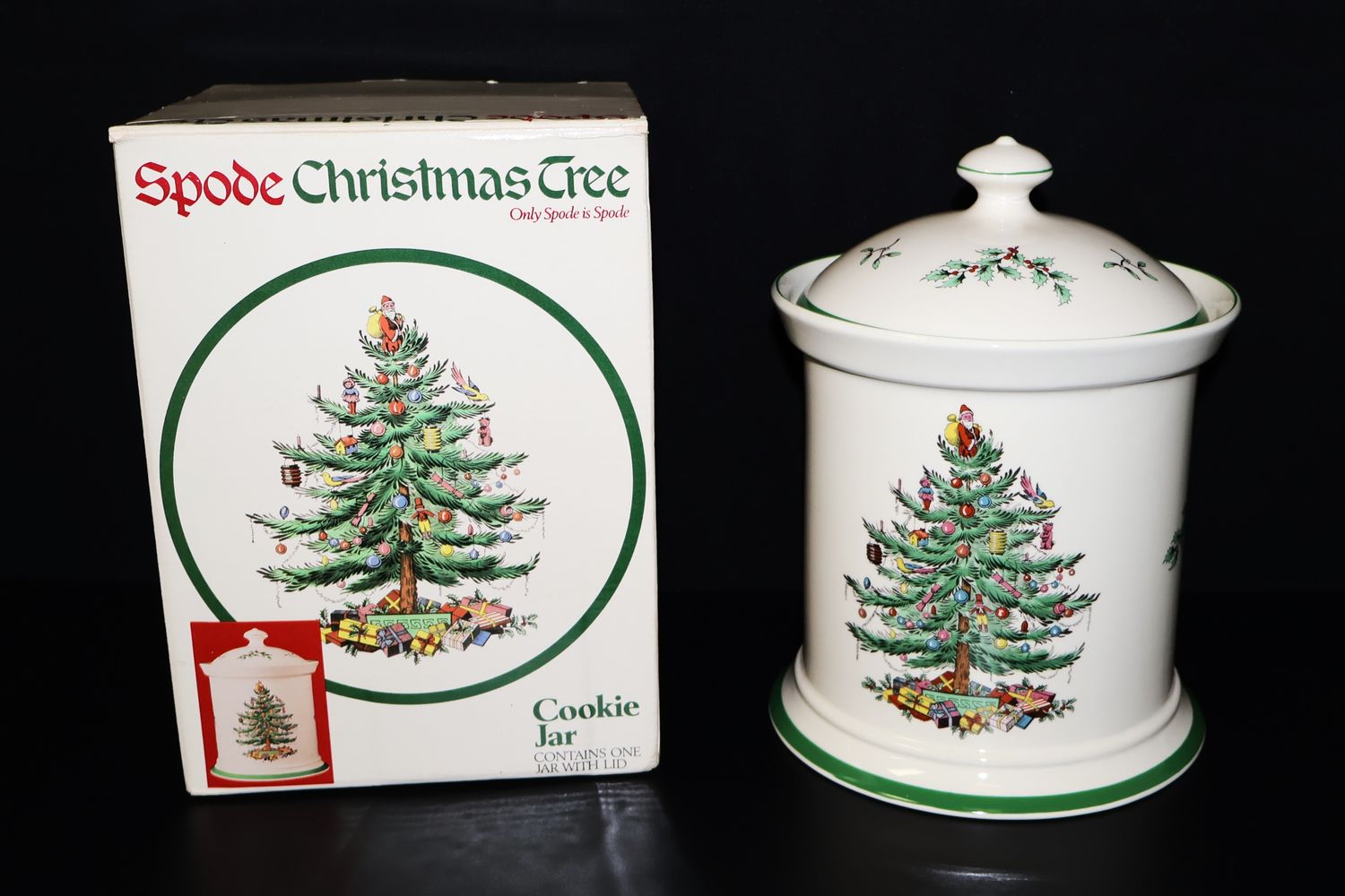Spode Christmas Tree Cookie Jar Canister with Lid – Original Box | Made in England