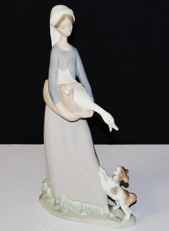 Lladro Girl with Goose and Dog Porcelain Figurine – 10 3/4” Tall | Item #4866