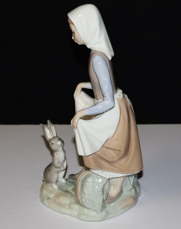 Lladro Rabbit’s Food Girl with Bunny Porcelain Figurine – 9” Tall | Item #4826