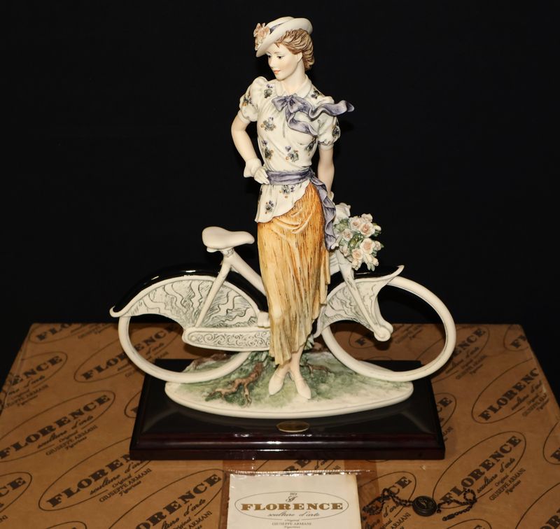 Giuseppe Armani Florence “Rosalie” Lady with Bicycle Figurine – 13 1/4” Tall | Item #0641C