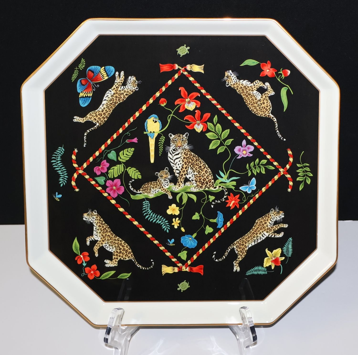 Lynn Chase – Jaguar Jungle | Large 12” Octagonal Porcelain Serving Platter | RARE