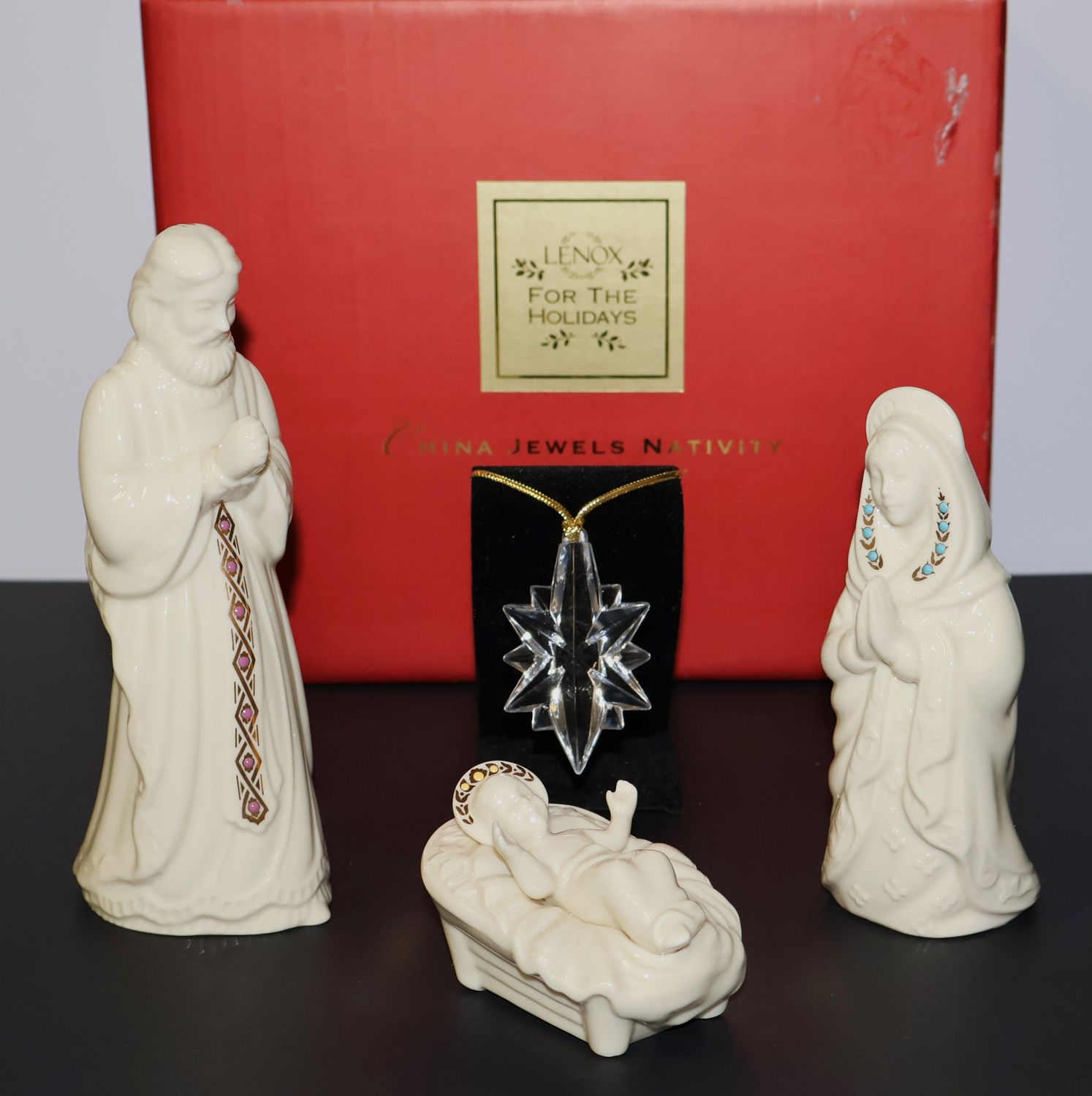 Lenox China Jewels Nativity Holy Family Figurines | Mary, Joseph, Baby Jesus &amp; Star | Original Box