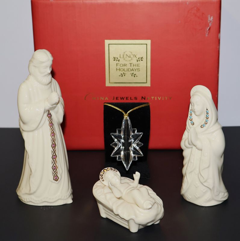 Lenox China Jewels Nativity Holy Family Figurines | Mary, Joseph, Baby Jesus &amp; Star | Original Box