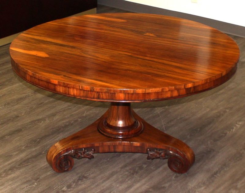 Antique English Regency Rosewood 50” Round Tilt-Top Center / Breakfast Table