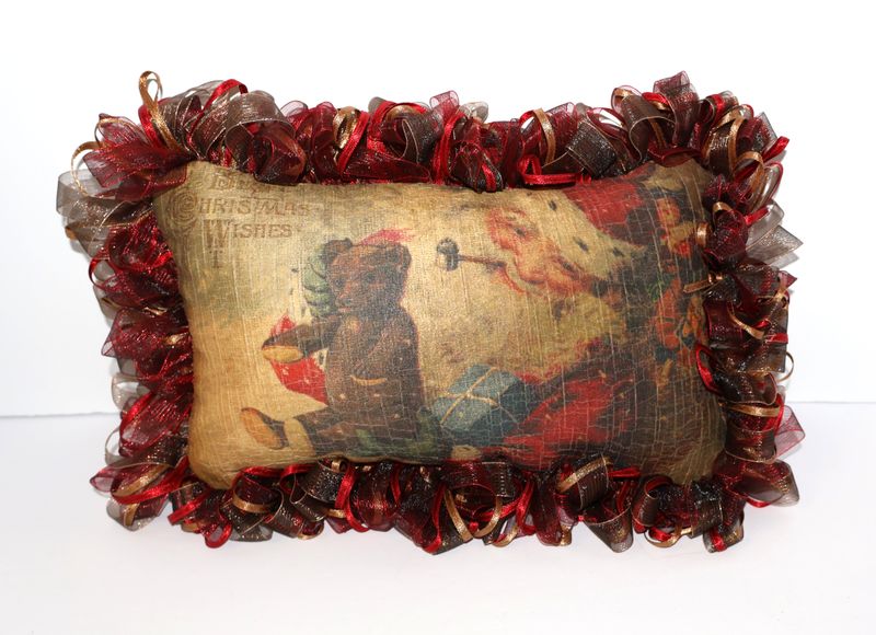 Pulvermacher Designs Luxury Christmas Wishes | Santa with Bear Décor Pillow