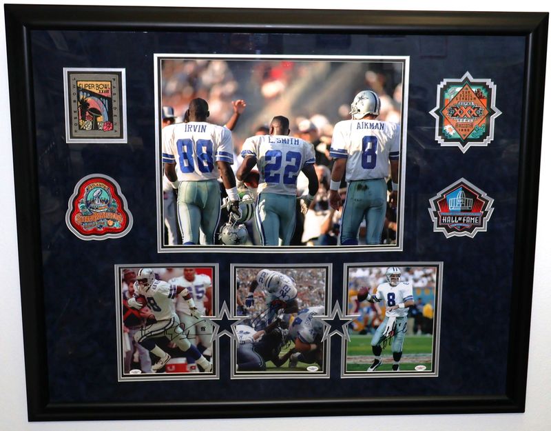 Dallas Cowboys Triplets Signed Memorabilia Display 44x36 | Aikman Irvin Smith | JSA Authenticated