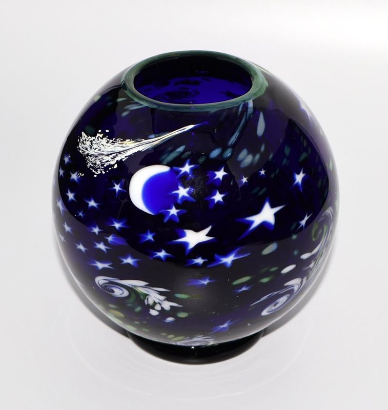 Steven Lundberg Starry Night Art Glass Vessel – 1997 Celestial Series | Signed