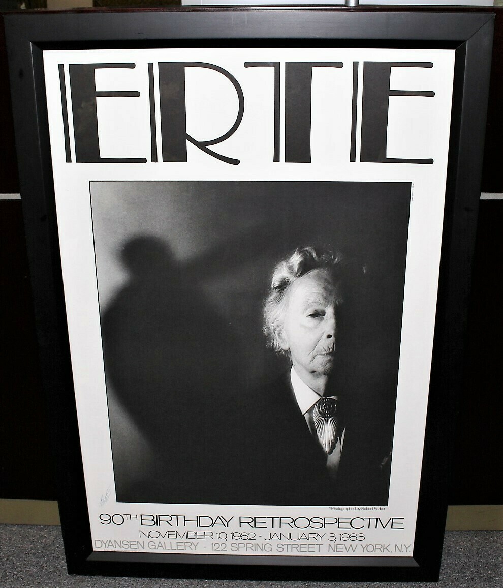 ERTE 90th Birthday HAND SIGNED 28" x 38" Framed Art 1982 Retrospective Poster