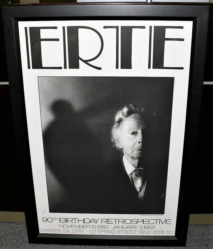 ERTE 90th Birthday HAND SIGNED 28" x 38" Framed Art 1982 Retrospective Poster