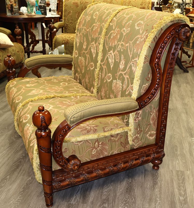 Oversized Vintage 3-Piece Carved Mahogany Parlor Suite - Sofa | Loveseat | Armchair