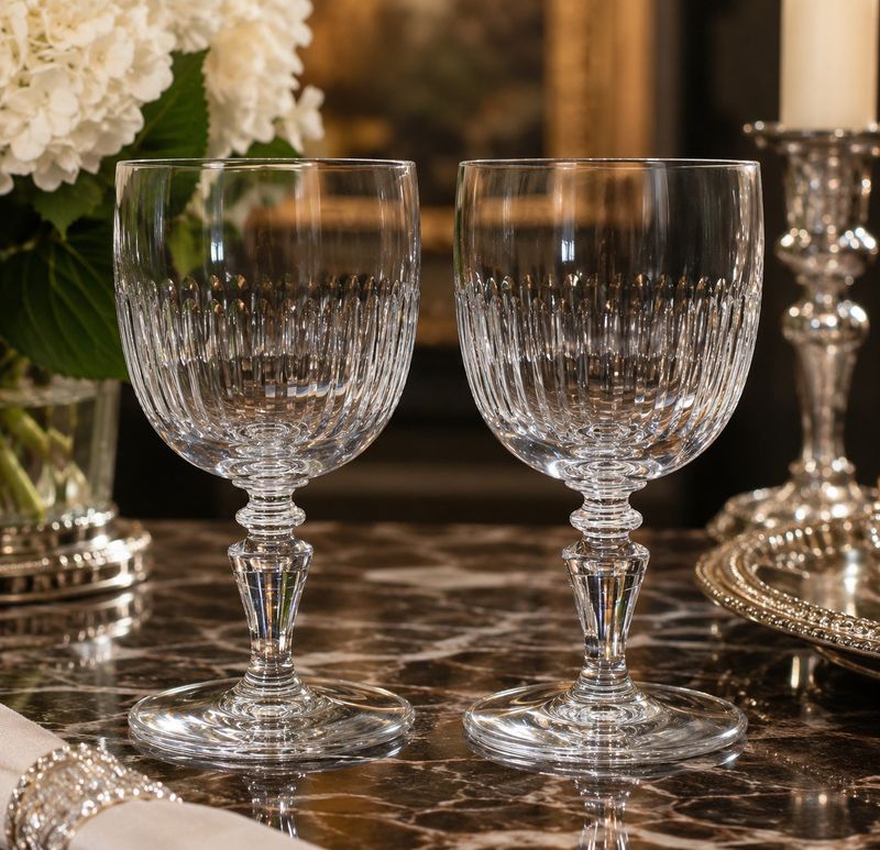 Set of 2 Baccarat Renaissance Crystal Stemmed Water Goblets 5 7/8" | Multiple Sets Available