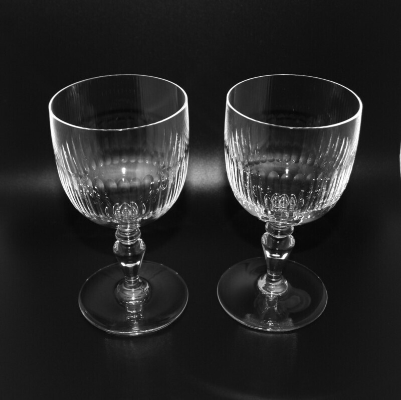 Set of 2 Baccarat RENAISSANCE Cut Pattern 5 1/4” Claret Wine Glasses, Signed