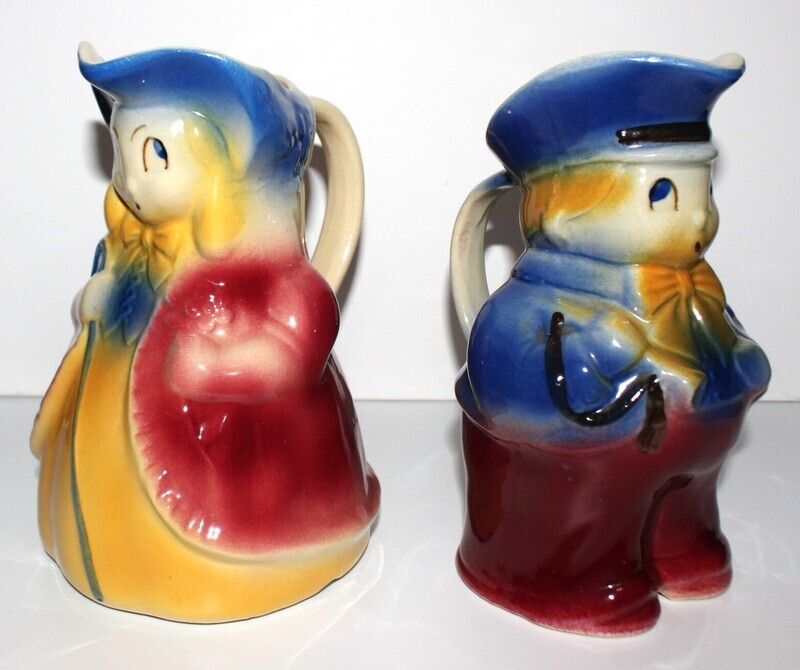 Shawnee Pottery Little Boy Blue &amp; Little Bo Peep Pitchers 7.5" | Set of 2