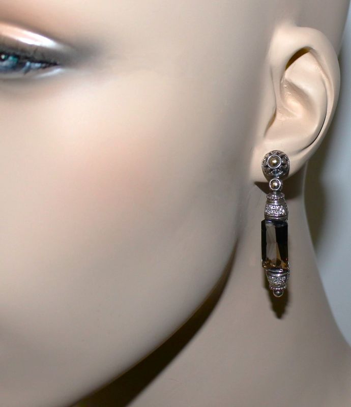 John Hardy Batu Sari Smoky Quartz &amp; Diamond 18K Gold Sterling Elongated Drop Earrings