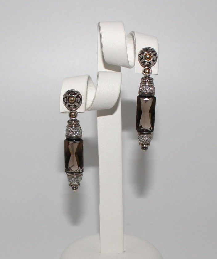 John Hardy Batu Sari Smoky Quartz &amp; Diamond 18K Gold Sterling Elongated Drop Earrings