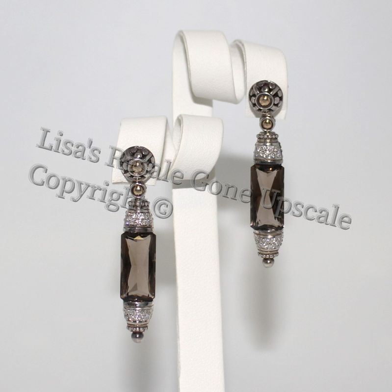 John Hardy Batu Sari Smoky Quartz Diamond 18K Gold Sterling Drop Earrings