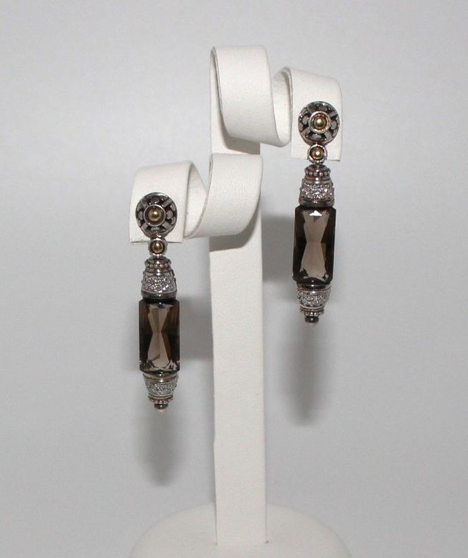 John Hardy Batu Sari Smoky Quartz Diamond 18K Gold Sterling Drop Earrings