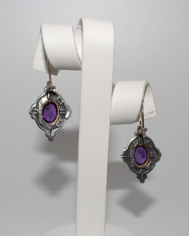 Esti Frederica Vintage Amethyst Drop Earrings in 18K Gold &amp; Sterling Silver