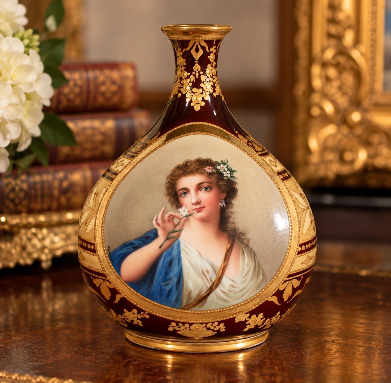 Antique Royal Vienna Style Madame Pompadour Portrait Vase 6" Signed Wagner | c.1900