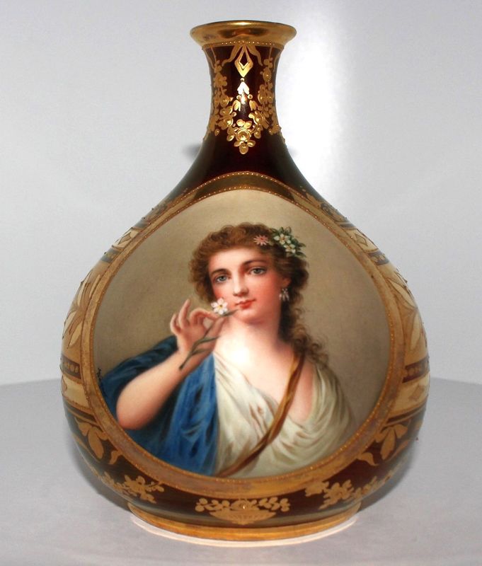 Antique Royal Vienna Style Madame Pompadour Portrait Vase 6" Signed Wagner | c.1900