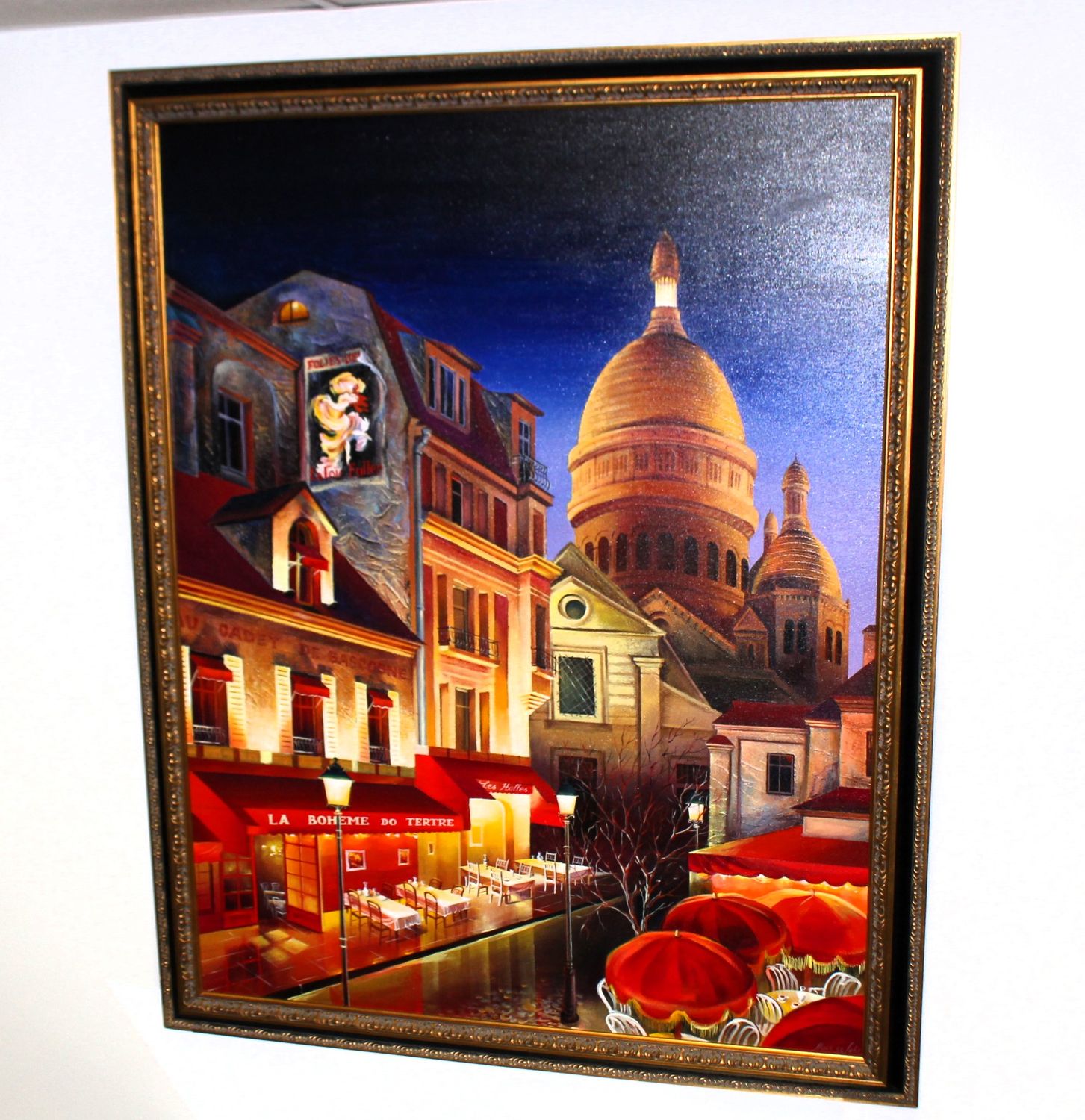 Massive Mark St John Paris Cafe Oil on Canvas 47 x 59 Painting, Signed