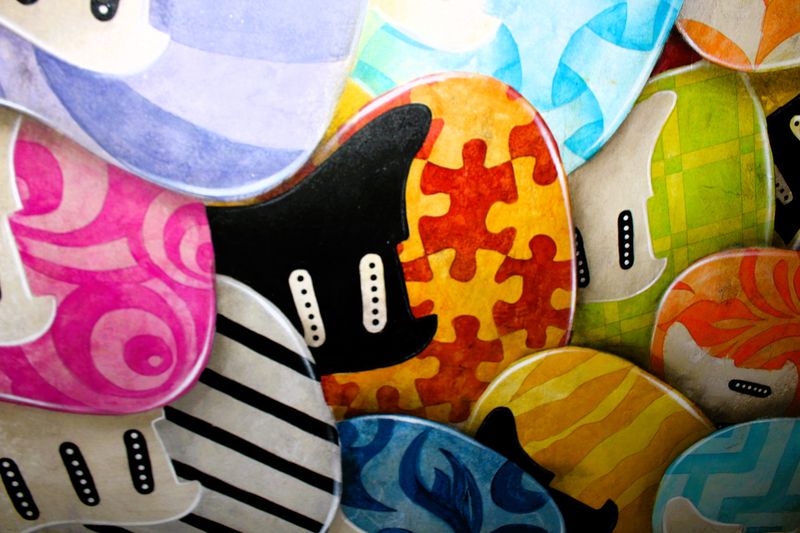 Massive Guitar Medley 60” x 48” Acrylic Painting on Canvas, Hand Signed