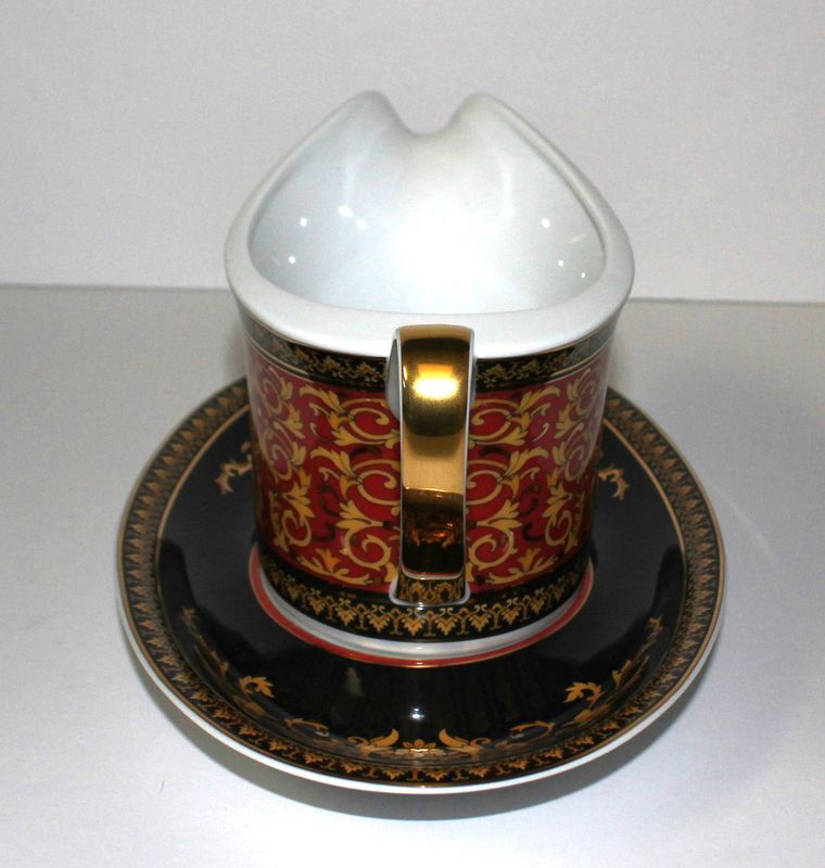 Versace Rosenthal Medusa Red Open Gravy Boat &amp; Underplate Set, Germany - NEW