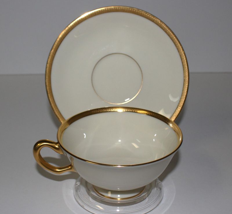 Lenox Tuxedo Footed Cup &amp; Saucer Set, Gold Backstamp - Multiple Sets Available