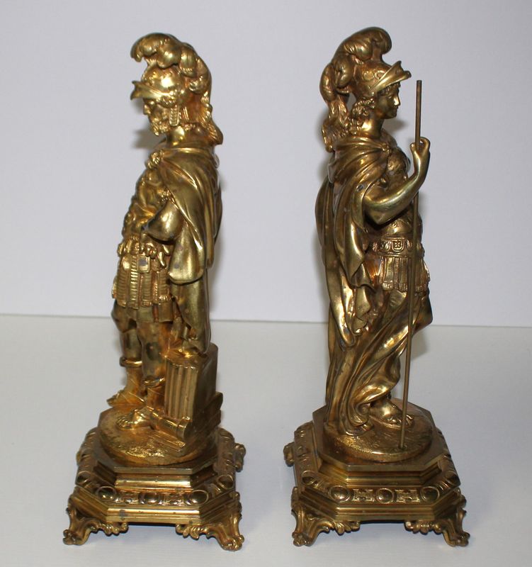 Antique Pair of French Mars and Minerva Gilt Bronze Sculptures, 19th Century