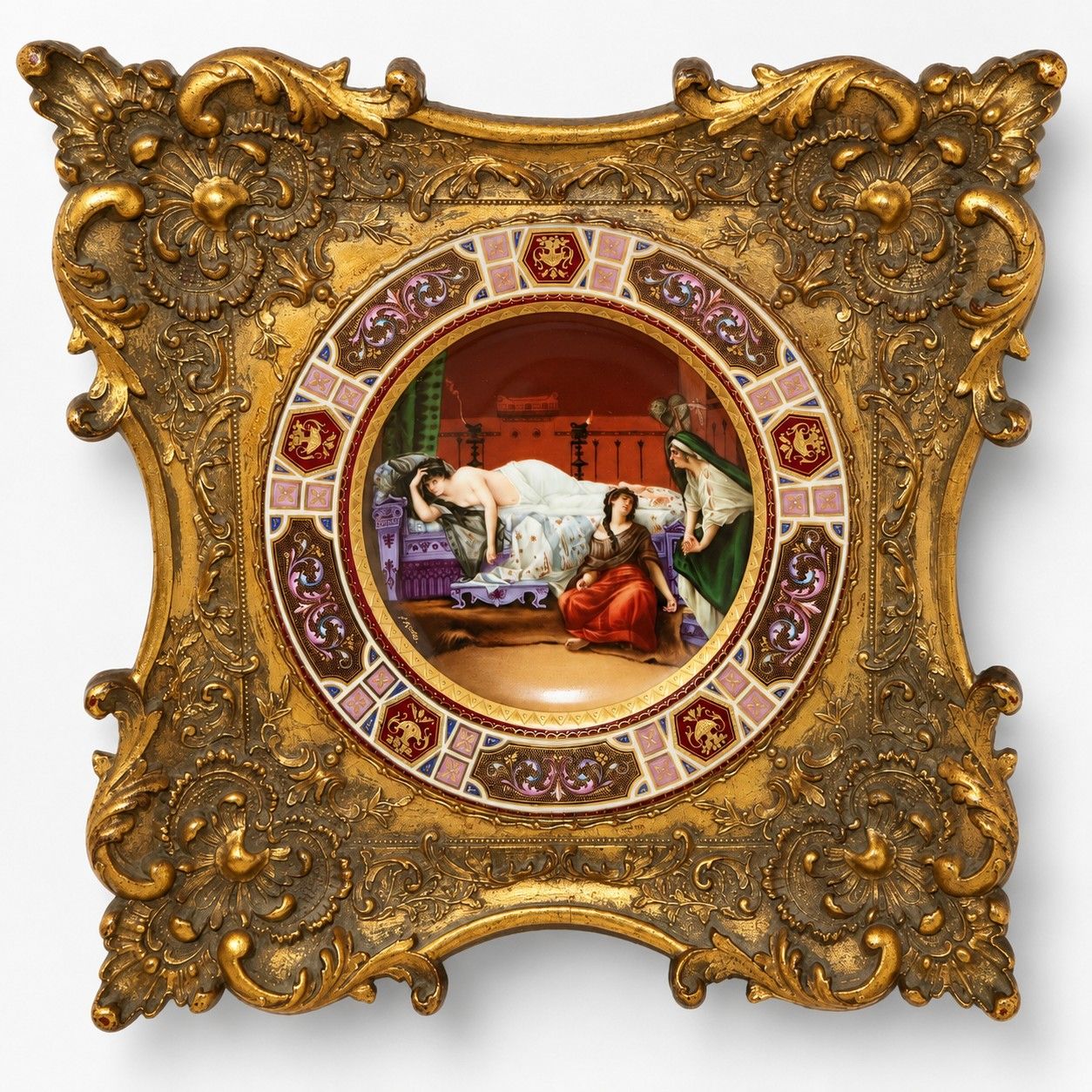 Antique Vienna Cleopatra Hand-Painted Porcelain Cabinet Plate Signed F. Koller in Original Victorian Gilt Frame, Circa 1885–1895 Antique Vienna Cleopatra Hand-Painted Porcelain Cabinet Plate Signed F. Koller in Original Victorian Gilt Frame, Circa 1885–1895