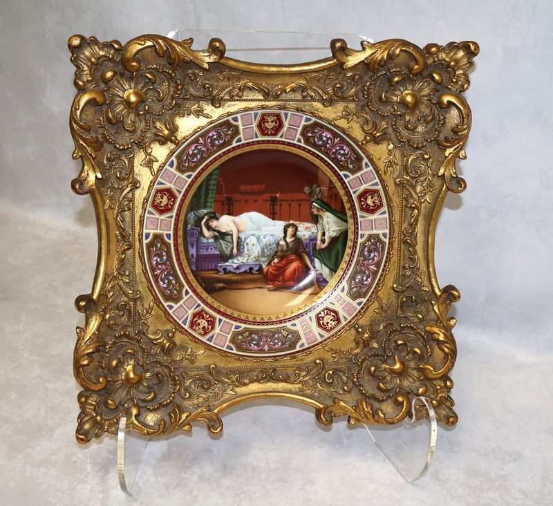 Antique Vienna Cleopatra Hand-Painted Porcelain Cabinet Plate Signed F. Koller in Original Victorian Gilt Frame, Circa 1885–1895