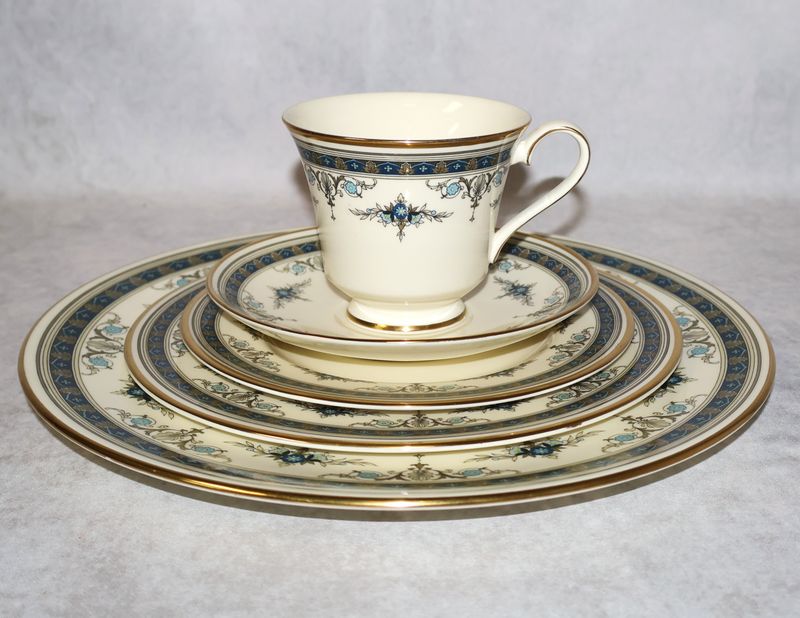 Minton Grasmere Blue 5-Piece Place Setting | Fine English Bone China, Gold Rim - Multiple Sets Available