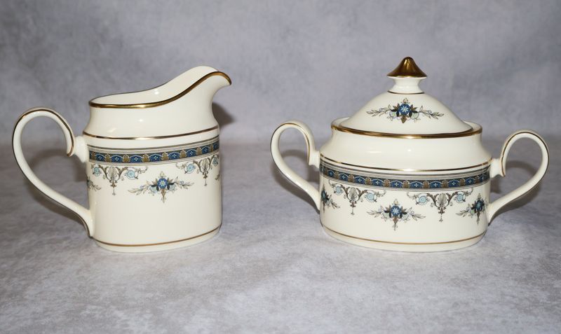 Minton Grasmere Blue Creamer &amp; Sugar Bowl Set with Lid | Fine Bone China England