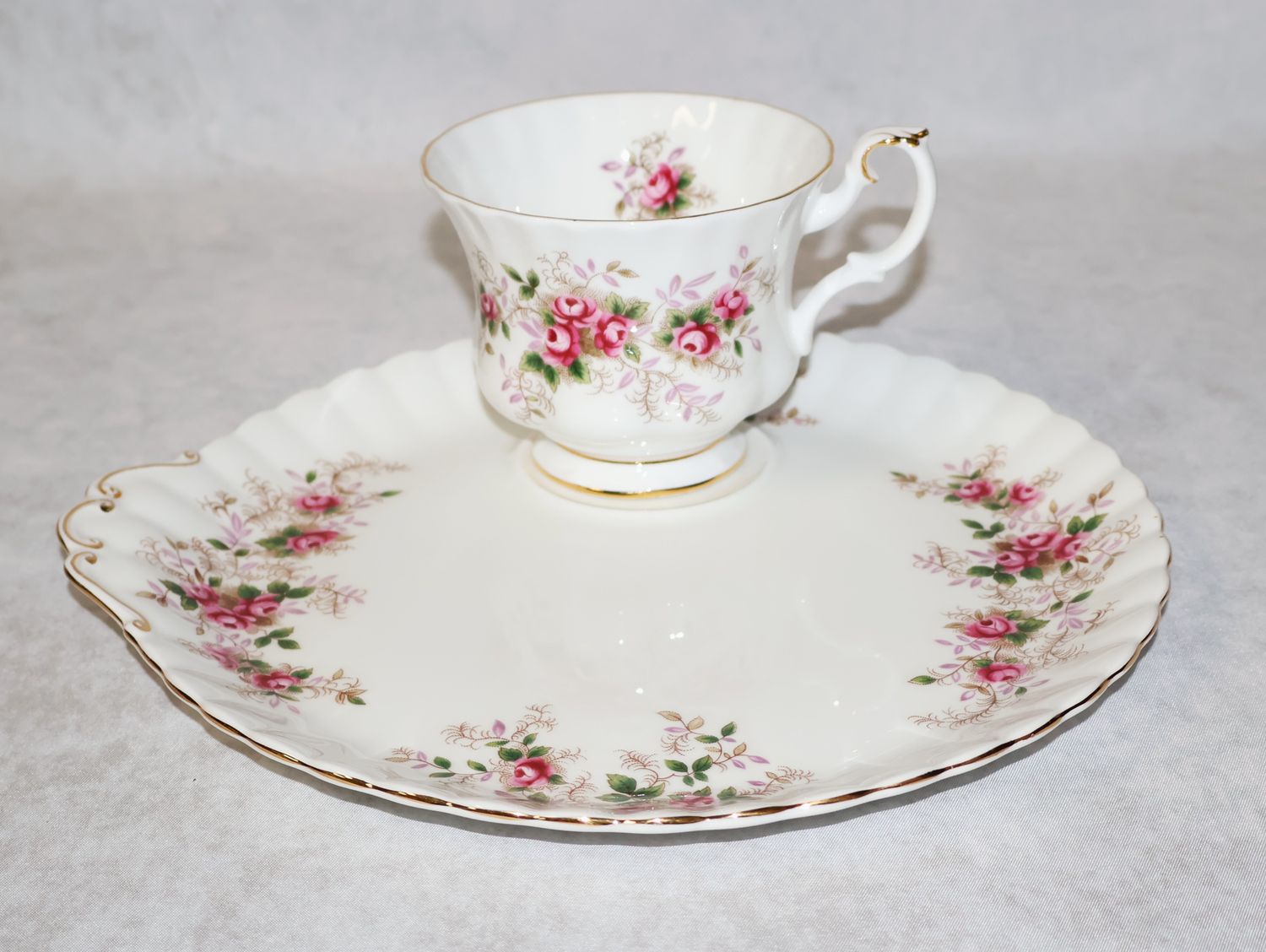 Royal Albert Lavender Rose Montrose Snack Plate &amp; Cup Set, Bone China – Multiple Sets Available
