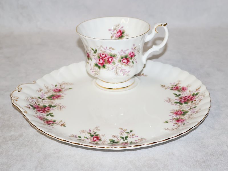 Royal Albert Lavender Rose Montrose Snack Plate &amp; Cup Set, Bone China – Multiple Sets Available