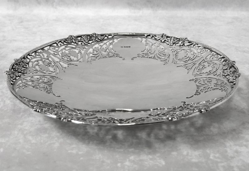 Sheffield PP Ltd 1962 Sterling Silver 10.5” Pierced Pedestal Salver Footed Tray – 614g