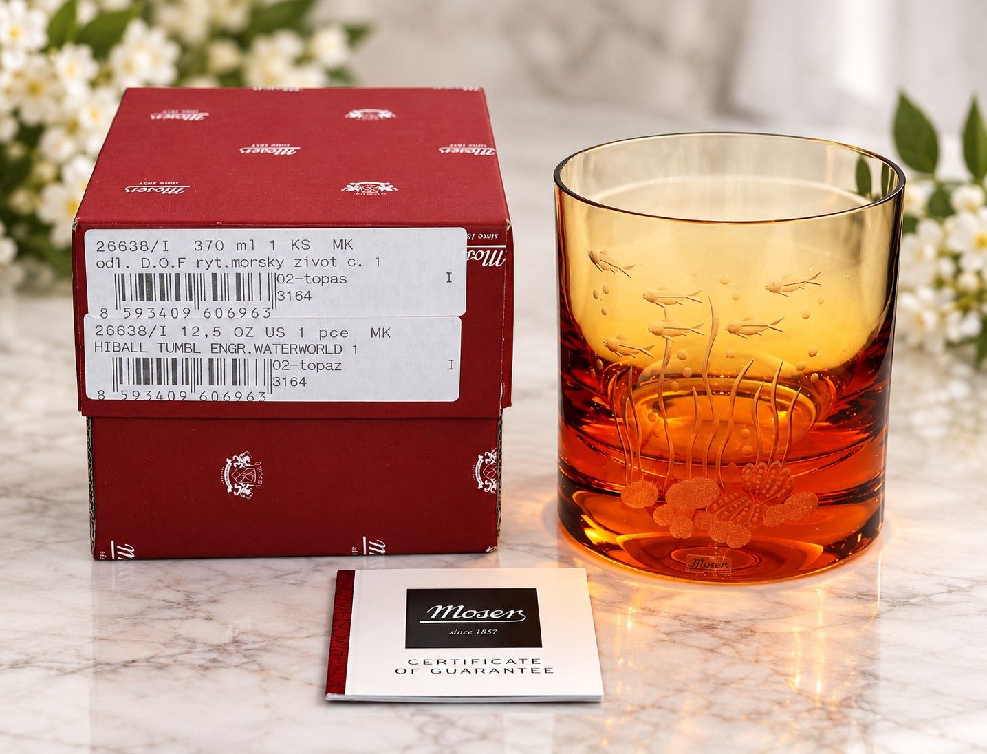 Moser Ocean Life Topaz Crystal DOF Whiskey Glass Scene 1 with Box &amp; COA | 26638/I
