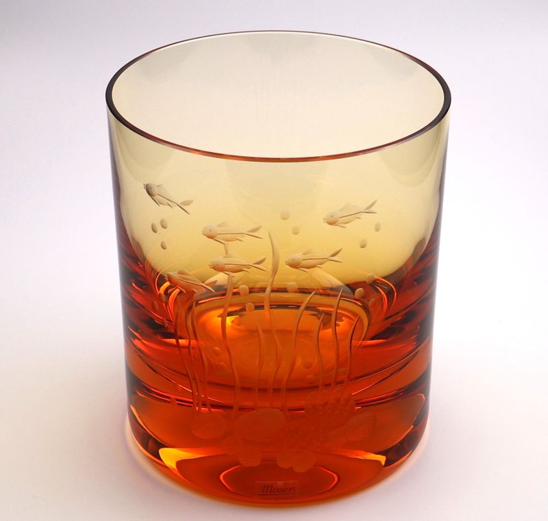 Moser Ocean Life Topaz Crystal DOF Whiskey Glass Scene 1 with Box &amp; COA | 26638/I