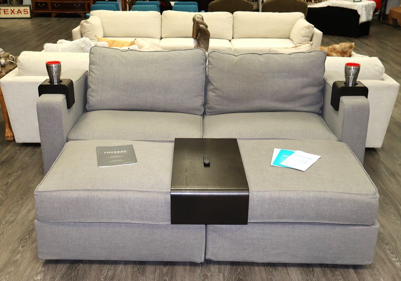 Lovesac 6 Series Sactional with StealthTech Sound + Charge System – Flagstone Brushed Weave | Storage + Guest Rest Kit | Like New
