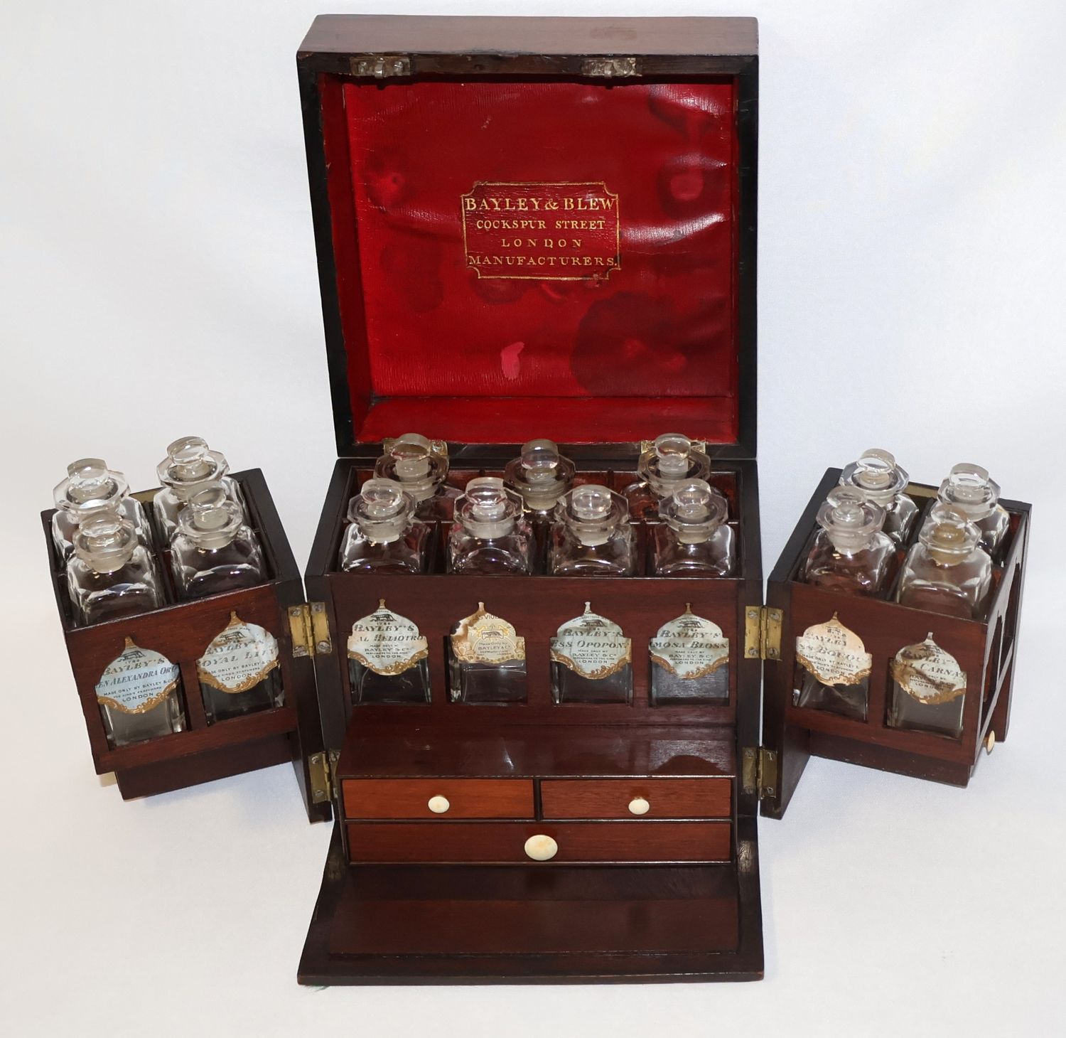 Bayley &amp; Blew London Royal Perfumer’s Cabinet with Original Bottles c.1900