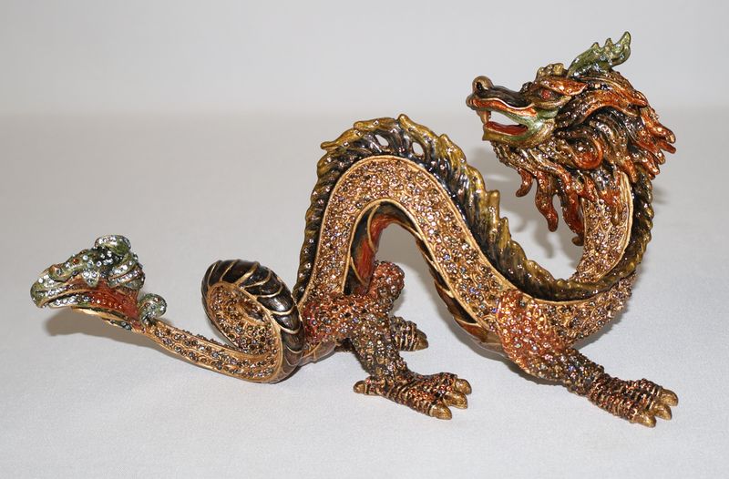 Jay Strongwater Shen Lung Dragon Swarovski Crystal Figurine with Green Orb | 8.5”