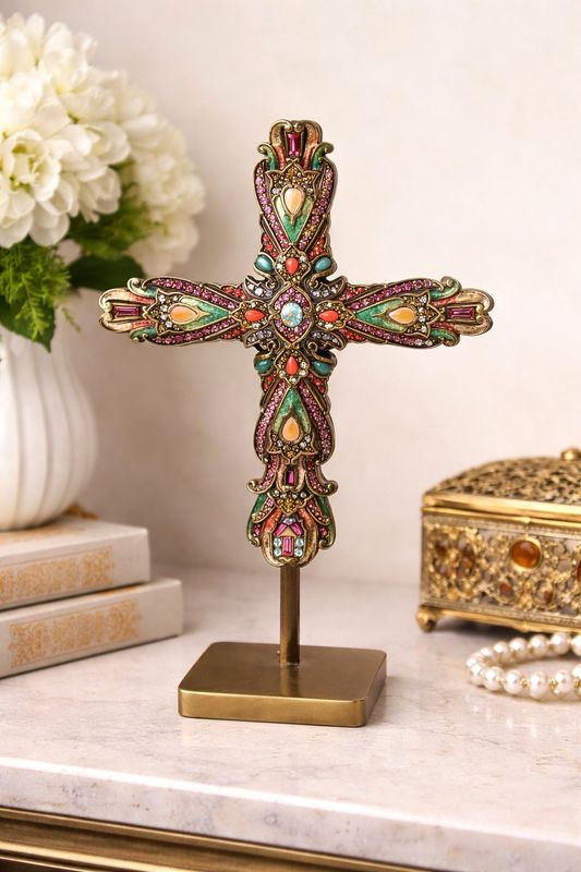 Jay Strongwater Jeweled Cross with Stand – Swarovski Crystal &amp; Enamel Masterpiece
