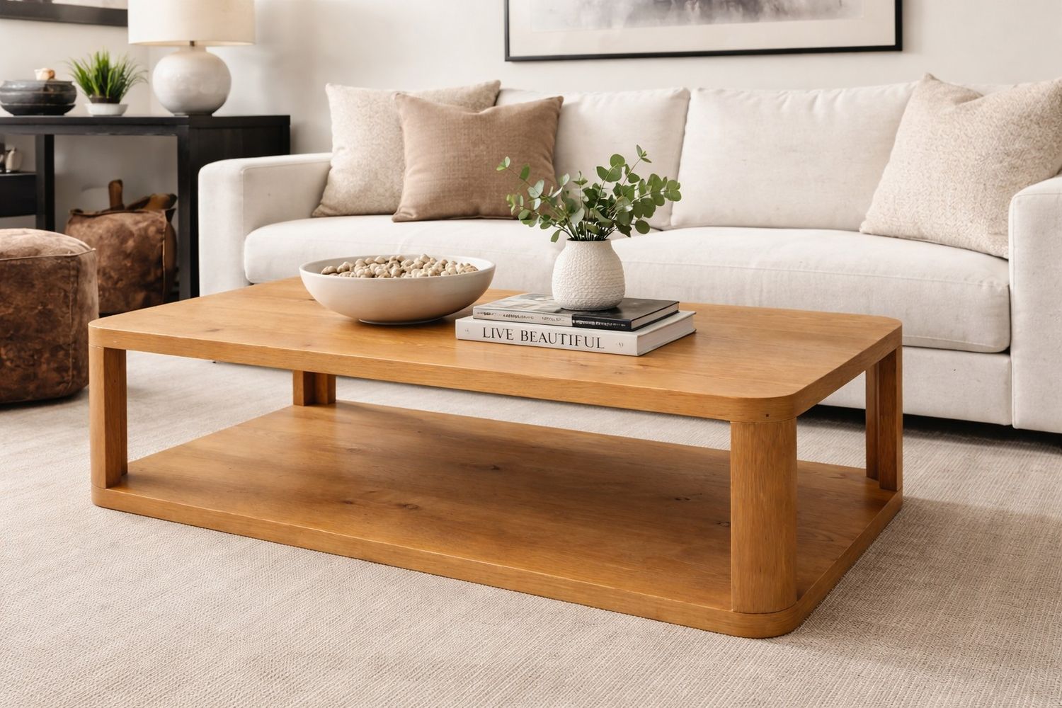 Mitchell Gold + Bob Williams “Cade” Oak Coffee Table | Modern Open Shelf Design