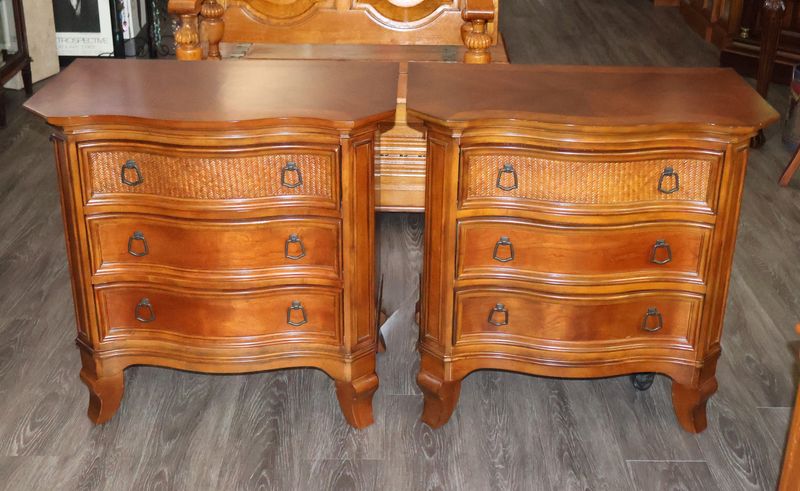 Pair of Hooker Furniture Windward Raffia Nightstands – Built in Power Outlets