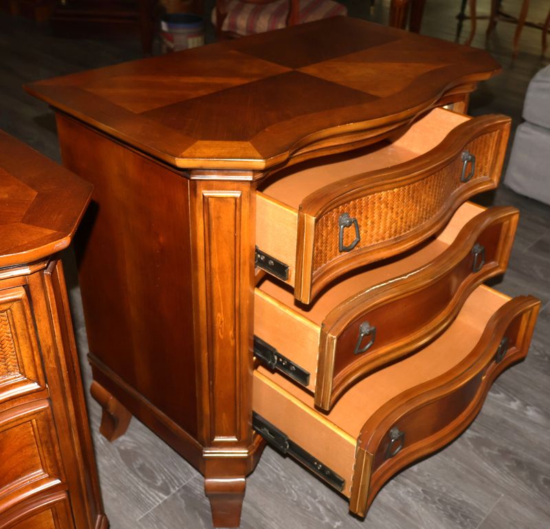 Pair of Hooker Furniture Windward Raffia Nightstands – Built in Power Outlets