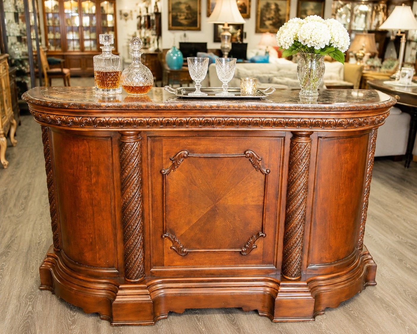 Ashley North Shore Marble Top Bar D553-65 Millennium Collection 70" Old World Style Cabinet