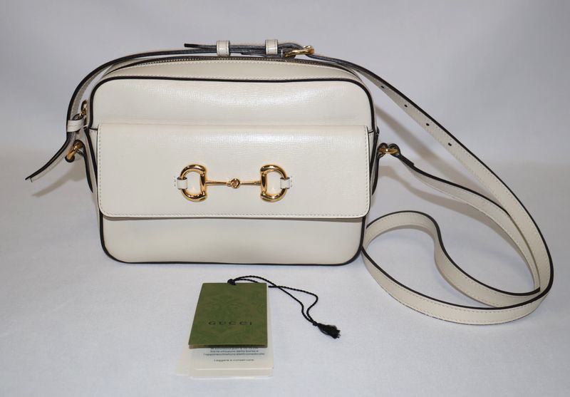 Authentic Gucci Horsebit 1955 Ivory Leather Crossbody Shoulder Bag Style #645454
