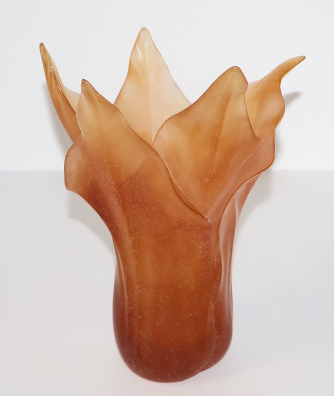 Daum France Amber Tulip Crystal Pâte de Verre Art Glass Vase – 9” Signed