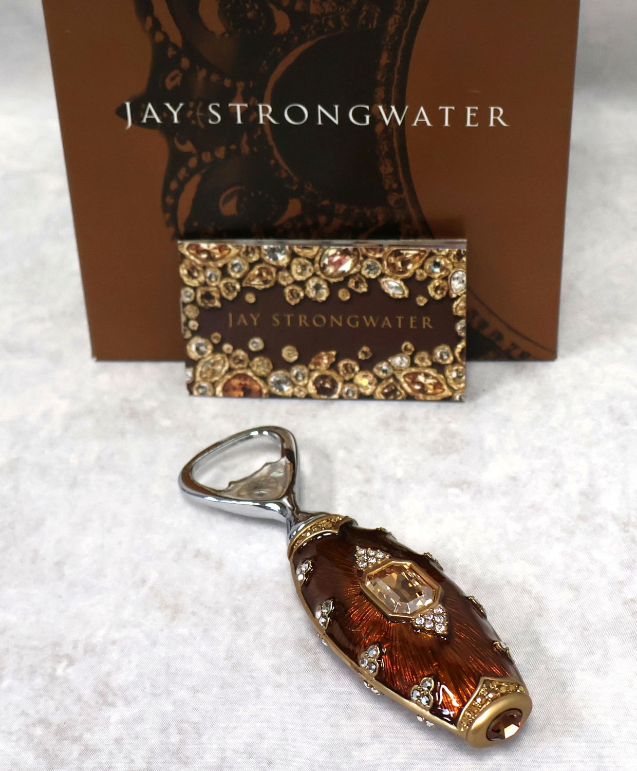 Jay Strongwater Baxter Amber Enamel Swarovski Crystal Bottle Opener with Original Box Jay Strongwater Baxter Amber Enamel Swarovski Crystal Bottle Opener with Original Box