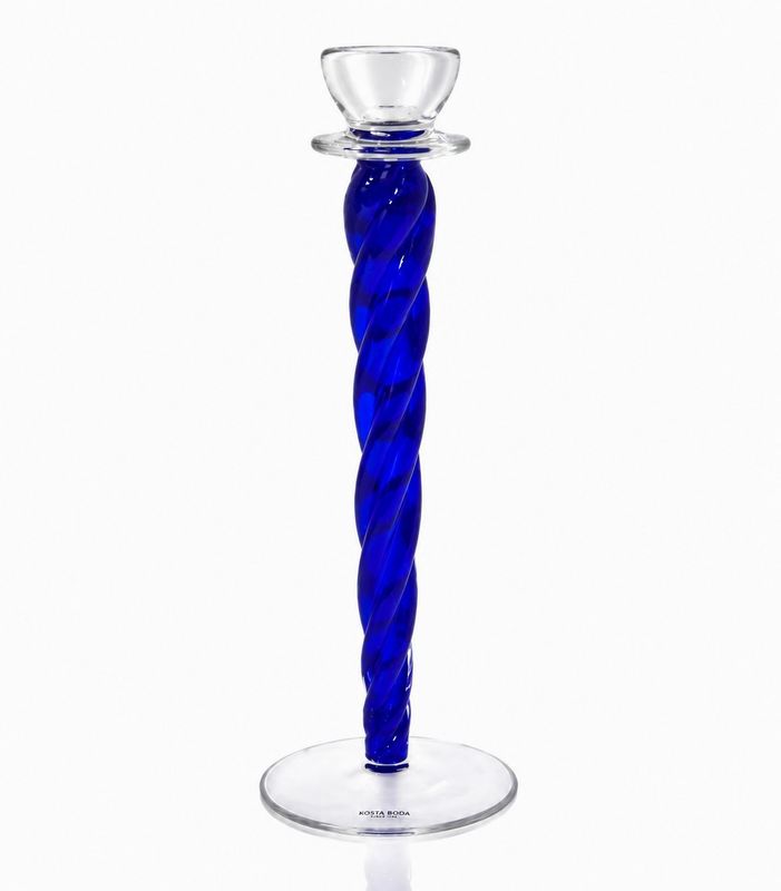 Kosta Boda Cobalt Blue Swirl Candlestick Signed Ann Wahlstrom 14.5"